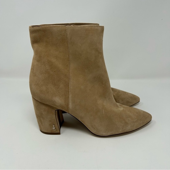 NEW Sam Edelman Hilty Suede Heeled Boots in Caramel - Picture 2 of 6